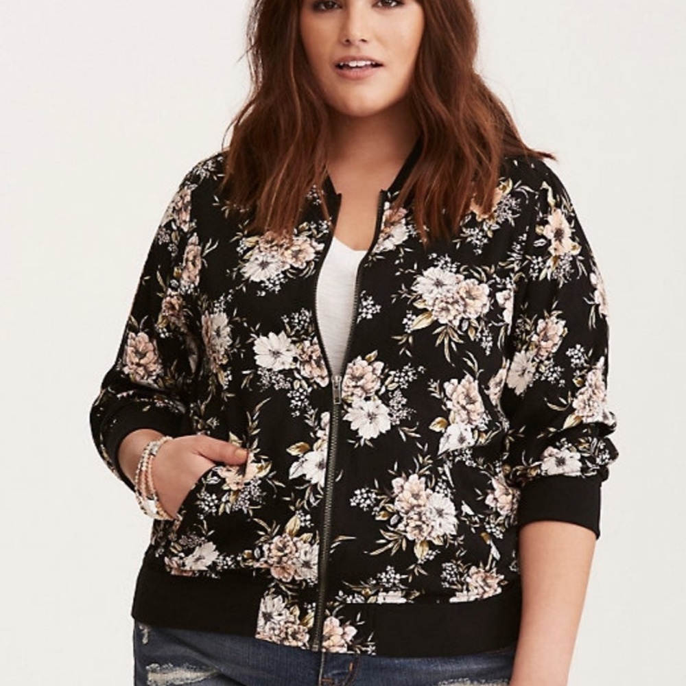 Torrid Floral Print Twill Bomber Jacket